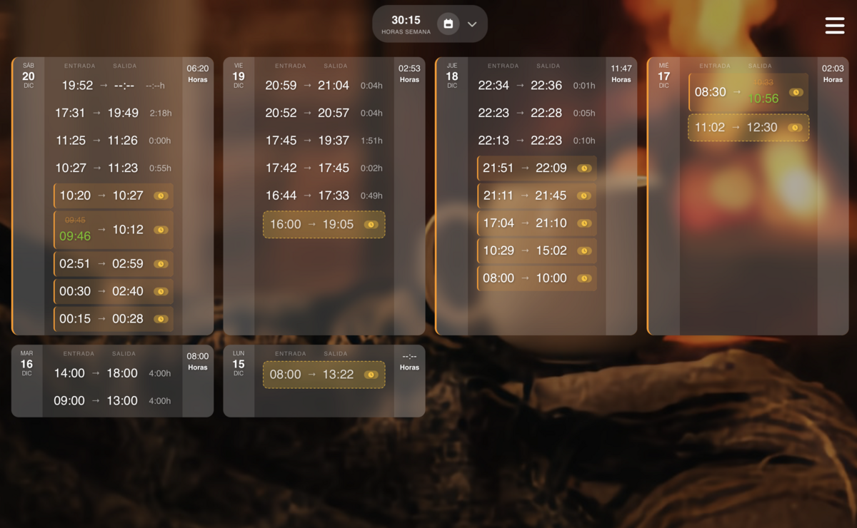 Historial de fichajes